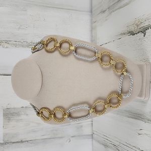 Goldtone silvertone circles and ovals rope necklace